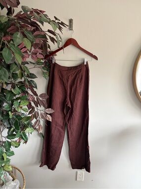 Avenue Casual Linen-Blend Pants in Deep Brown